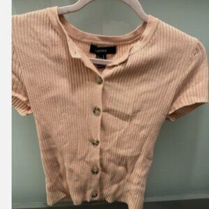 FOREVER 21 Beige pink Knit Cropped Button-Up Top Crew Neck Women's Size M
